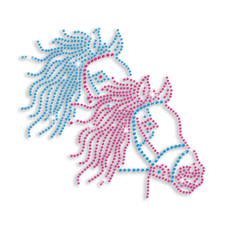 Teal & Pink Horse Couple Iron-on Rhinestone Transfer