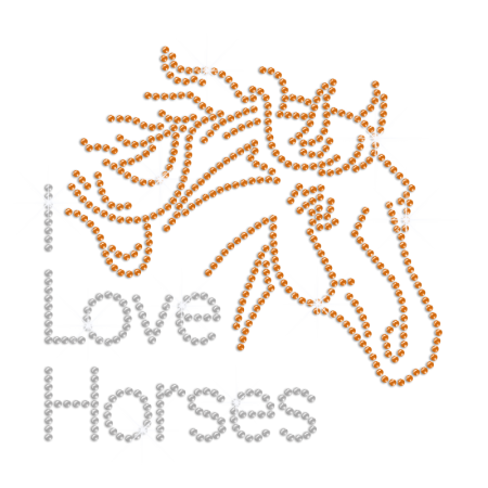 I Love Horse Bling Iron on Rhinestone Heat Transfer