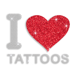 Red I Heart Tattos Iron-on Glitter Rhinestone Transfer