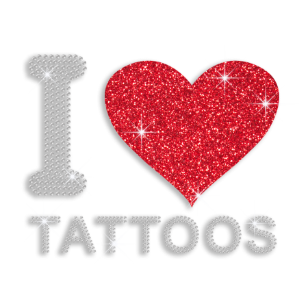 Red I Heart Tattos Iron-on Glitter Rhinestone Transfer