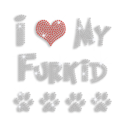 I Heart My Furkid Paw Print Iron-on Rhinestone Transfer