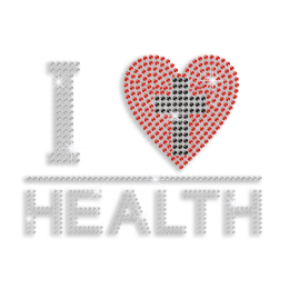 Shiny I Heart Health with Cross Rhinestud Iron-on Transfer