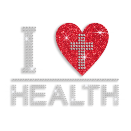 Shimmery I Heart Health with Cross Glitter Stud Iron-on Transfer