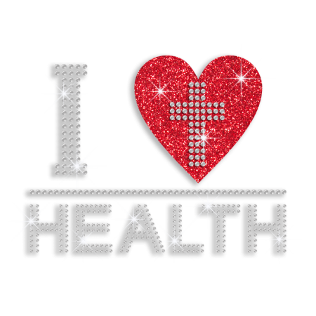 Shimmery I Heart Health with Cross Glitter Stud Iron-on Transfer