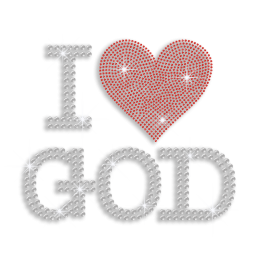 Glittering I Love God Iron-on Rhinestone Transfer Design