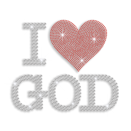 Glittering I Love God Iron-on Rhinestone Transfer Design