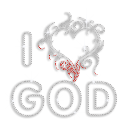 I Love God with All Heart Iron-on Nailhead Rhinestone Transfer