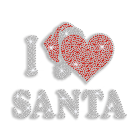 I Love Santa Christmas Iron-on Rhinestone Transfer