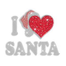 I Love Santa & Christmas Hat Iron-on Glitter Rhinestone Transfer