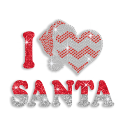 Glittery I Love Santa Cute Christmas Iron-on Rhinestone Transfer