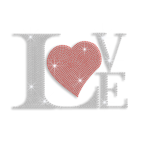 Love with Red Heart Iron-on Rhinestone Transfer
