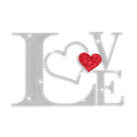 Bling Love with Heart Iron-on Rhinestone Transfer