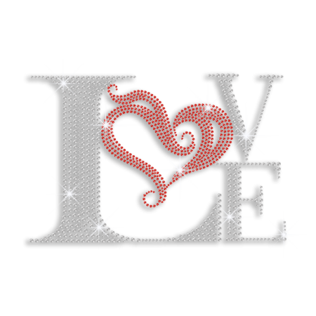 Elegant Love & Heart Iron-on Rhinestone Transfer Motif