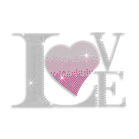 Pink Heart & Crystal Love Iron-on Rhinestone Transfer