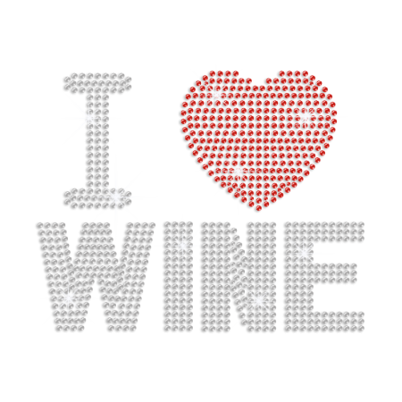 Bling I Love Wine Iron on Rhinestone Transfer Design