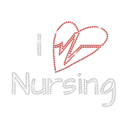 Bling I Love Nursing with Heart Iron-on Rhinestone Transfer