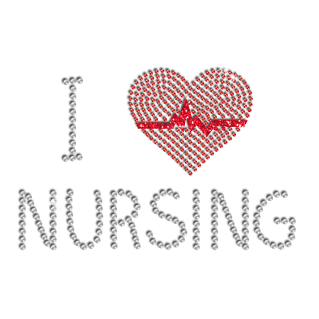 Creative I Love Nursing Iron on Glitter Rhinestone Transfer