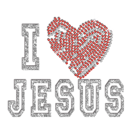 Lovely I Love Jesus Iron-on Glitter Rhinestone Transfer