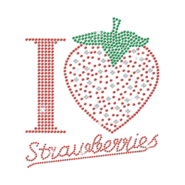 I Love Strawberries Iron on Rhinestone Transfer