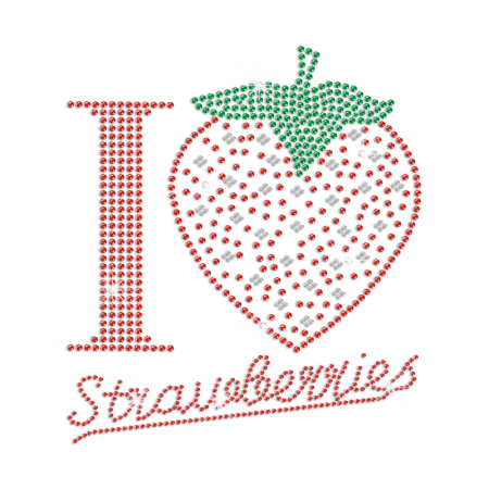 I Love Strawberries Iron on Rhinestone Transfer