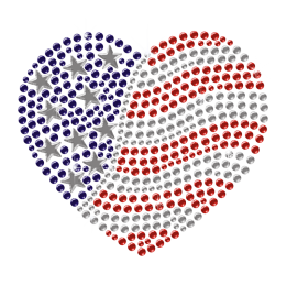 Shining Iron on America Heart Rhinestone Pattern