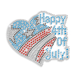 Happy 4th of July Heart Iron-on Rhinestone Transfer