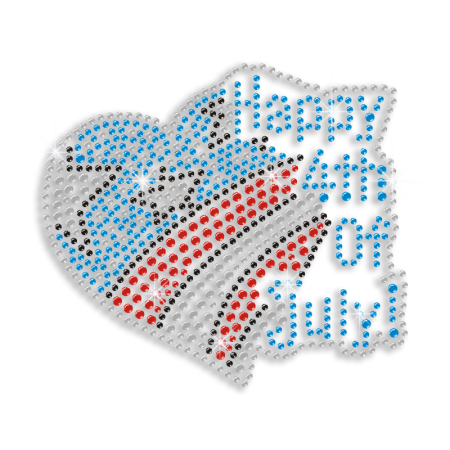 Happy 4th of July Heart Iron-on Rhinestone Transfer