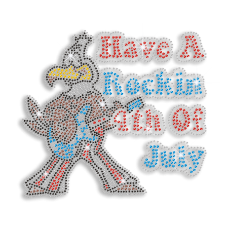 Have a Rocking 4th of July Eagle Play Guitar Iron on Transfer