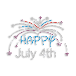 Happy July 4th & Fireworks Iron-on Rhinestone Transfer