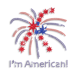 I\'m American & Celebration Fireworks Iron-on Rhinestone Transfer