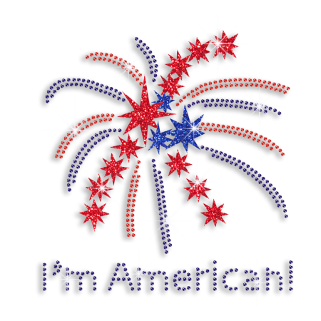 I'm American & Celebration Fireworks Iron-on Rhinestone Transfer