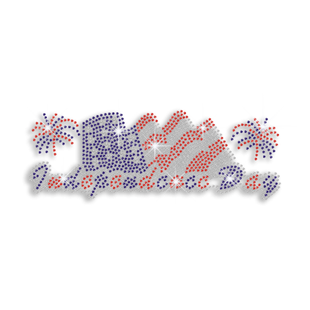 Independence Day Fireworks & Flags Iron-on Rhinestone Transfer