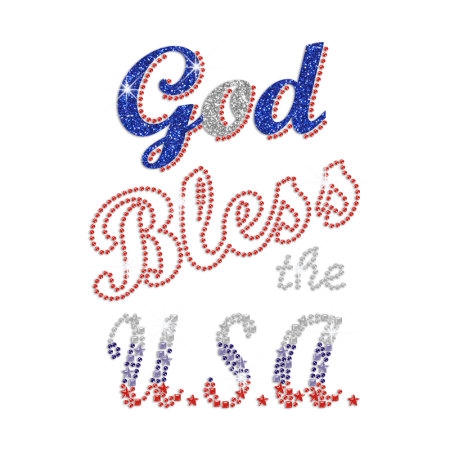 God Bless the USA Iron-on Rhinestone Transfer