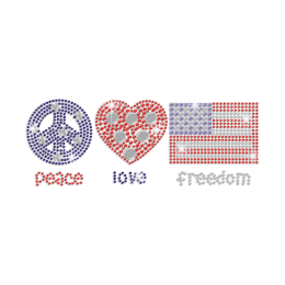 Iron on Peace Love & Freedom Rhinestone Pattern for Clothing
