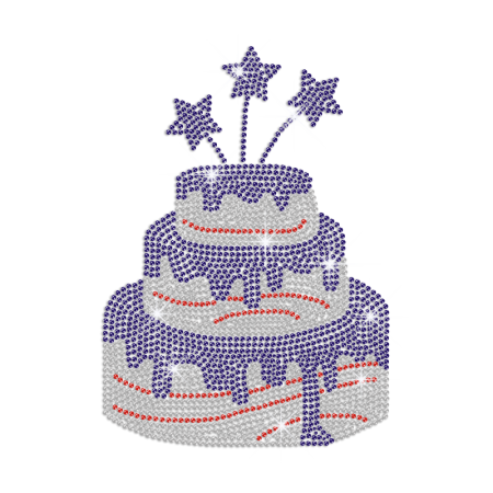 Red, White and Blue Birthday Cake Iron on Rhinestone Transfer Design