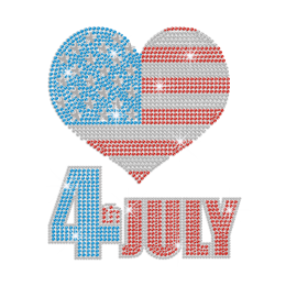 4th July USA Heart Hotfix Rhinestone Transfer