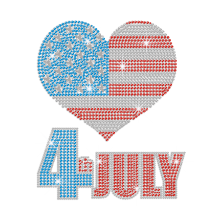 4th July USA Heart Hotfix Rhinestone Transfer