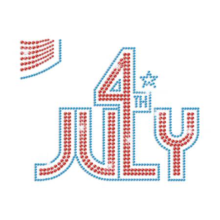 Red, White and Blue July 4th Iron on Rhinestone Words Design