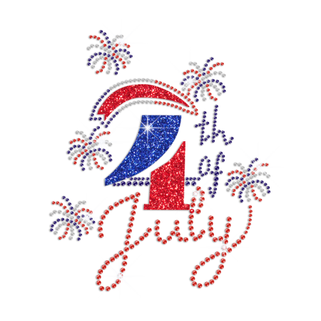 Sparkling July 4th Fireworks Iron on Rhinestone Transfer