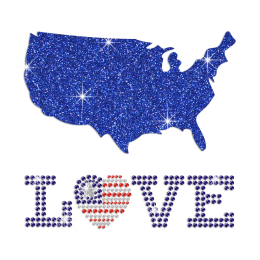 I Love Glittering America Iron on Rhinestone Transfer