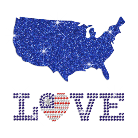 I Love Glittering America Iron on Rhinestone Transfer