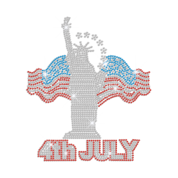 Crystal Statue of Liberty with Bicolored July 4th Iron on Rhinestone Transfer