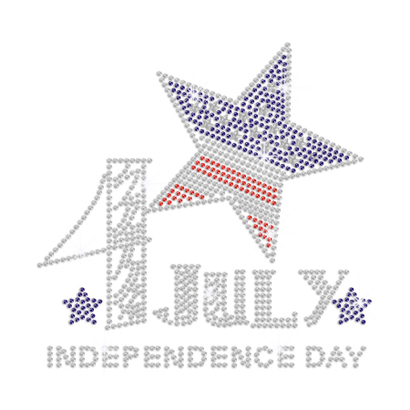 July 4th Independence Day with Sparkling Stars Iron on Rhinestone Transfer
