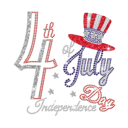 Mr.Independence Day on 4th of July Iron on Rhinestone Glitter Transfer