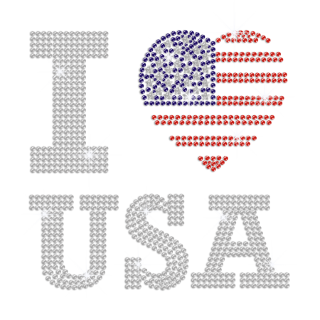 I Love Crystal USA Iron on Rhinestone Transfer