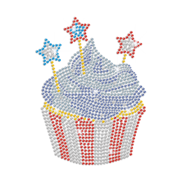 Independence Cupcake with Star Candles Iron on Rhinestone Transfer