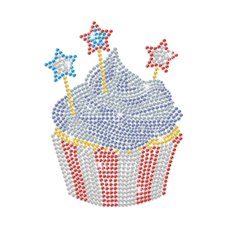 Independence Cupcake with Star Candles Iron on Rhinestone Transfer