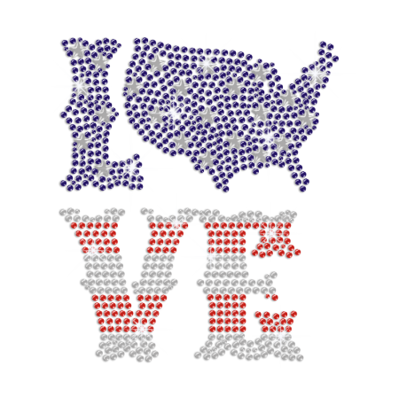 I Love United States Iron on Rhinestone Transfer