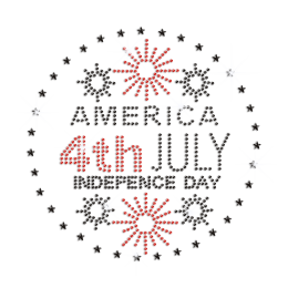 American Independence Day Encircled by Stars Iron on Rhinestone Transfer