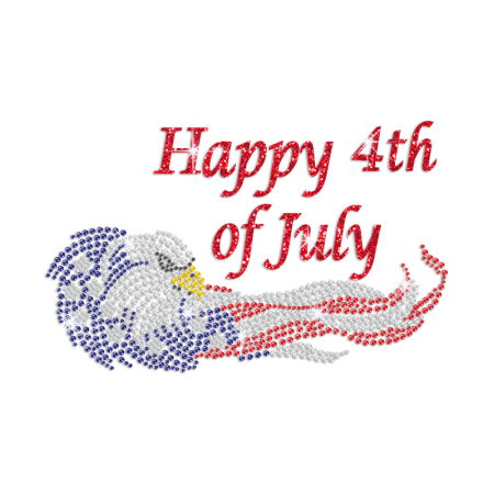 Bling Eagle Glittering Happy 4th of July Iron on Rhinestone Transfer Decal